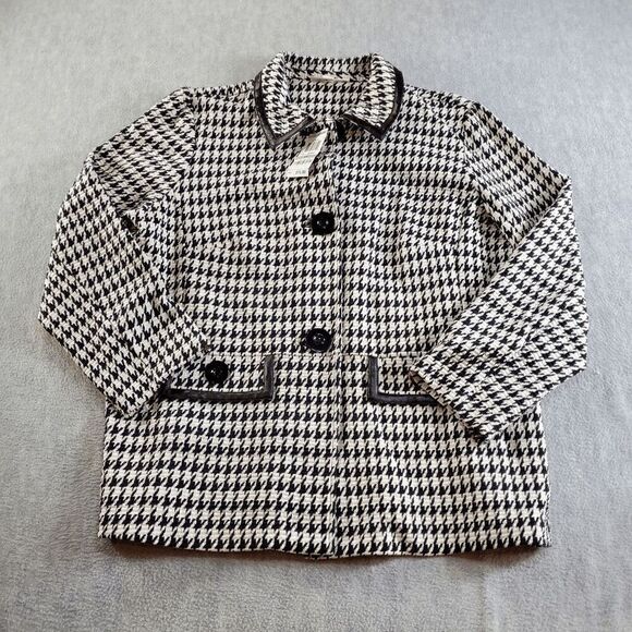 JM Collection Coat Women's 1X Black Houndstooth Print Front Button Blazer - Picture 1 of 6